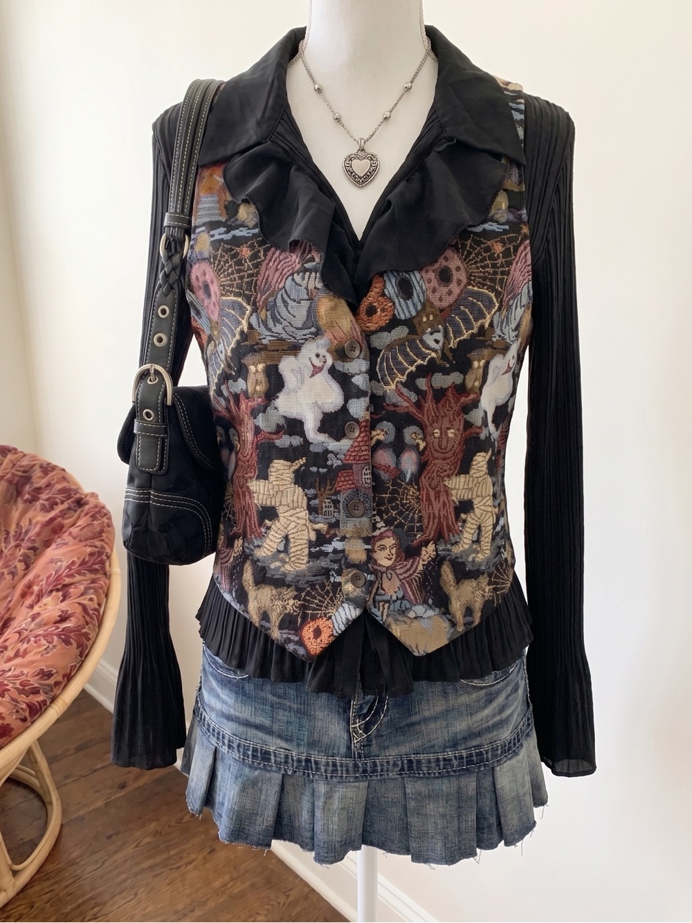super cute halloween tapestry whimsigoth statement vest